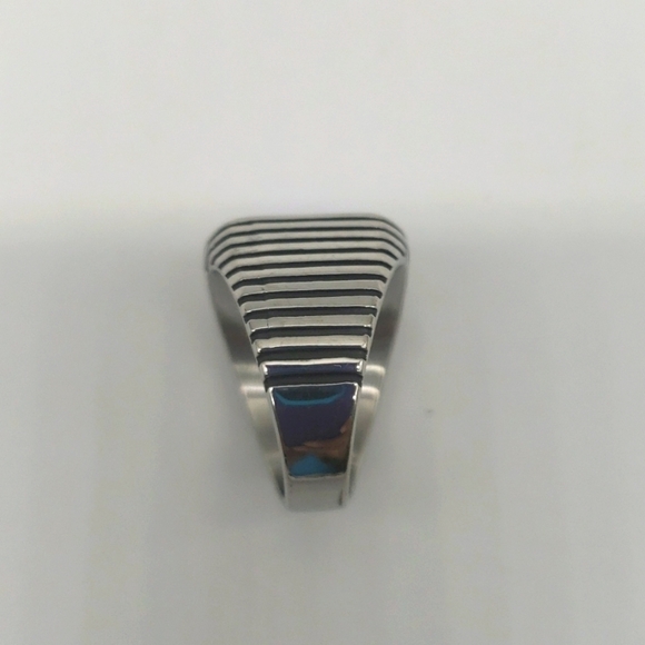 1767- Blue Cubic Zirconia Handmade Men's Ring Size 8 NWT - Picture 6 of 8